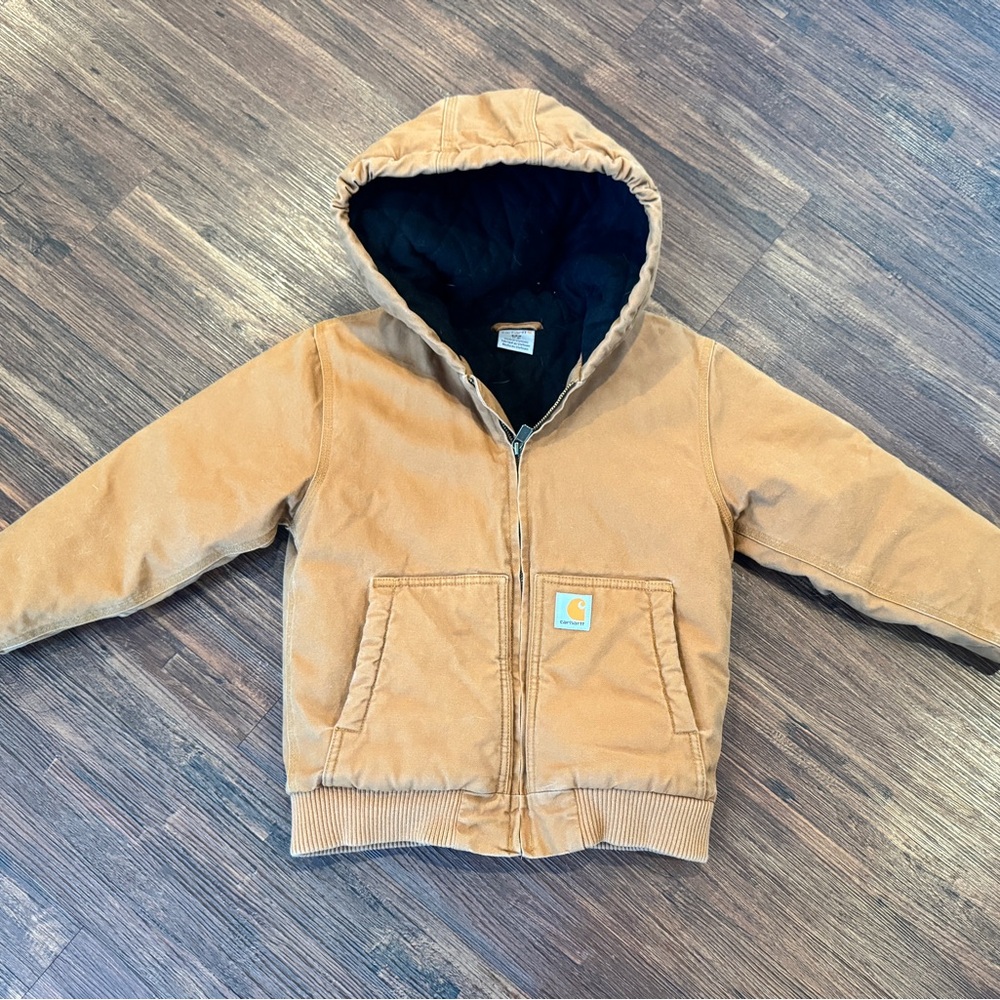 Carhartt Tan Hooded Jacket Size 7-8 Like New Condition
